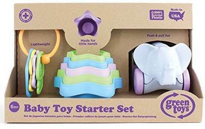 Green Toys Baby Toy Starter Set (First Keys, Stacking Cups, Elephant)