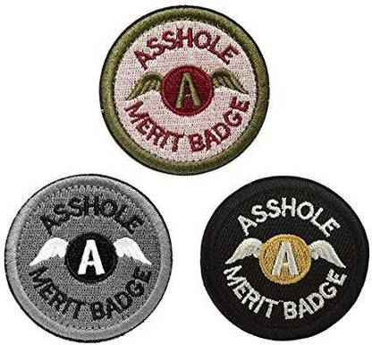 Antrix Round Asshole Patches, 3 Pack Asshole Merit Badge Military Tactical Morale Patches(Large,Diameter 3.15")