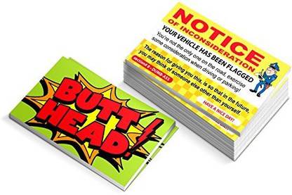Funny Parking Ticket Prank - Notice of Inconsideration Joke Business Card Gag - Bad Parking Cards - Box of 100