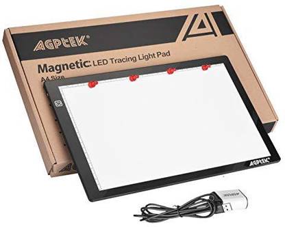 AGPTEK Magnetic A4 Led Artcraft Tracing Light Pad Light Box Stepless Brightness Control With Memory Function Usb Powered Tatoo Pad Animation,Sketching,Designing,Stenciling X-Ray Viewing W/ Usb Adapter