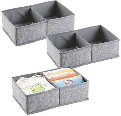 mDesign mDesign Fabric Baby Nursery Closet Organizer for Clothing, Bibs, Towels - Pack of 3, Divided, Gray