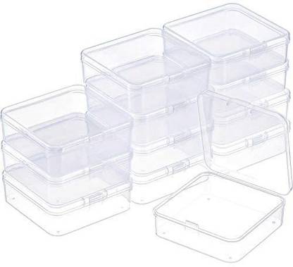 SATINIOR 12 Pack Small Rectangle Clear Plastic Containers Box With Hinged Lid Bead Storage Box Case (2.9 X 2.9 X 1 Inch)