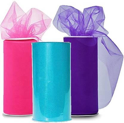 kedudes Solid Colors Tulle Rolls Spool - Three Spools Of Tulle Fabric On 3 Beautiful Colors Turquoise, Pink And Purple - 25-Yard Each