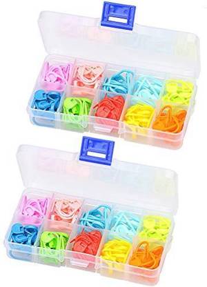 Hugesavings 240 Pieces Locking Stitch Markers, 10 Colors Stitch Markers Knitting Crochet Locking Stitch Needle Clip With 2 Plastic Boxes