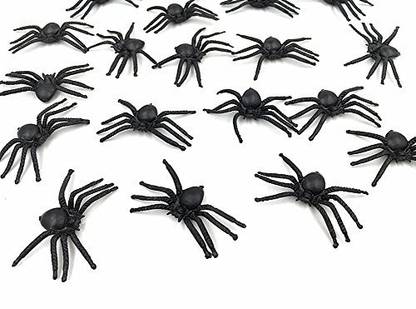 Alimitopia 20pcs Fake Black Spider Realistic Imitation Bug Halloween Prank Props