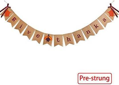 Threemart Give Thanks Burlap Garland Bunting Banner Happy Thanksgiving Day Friendsgiving Party Home Decoration