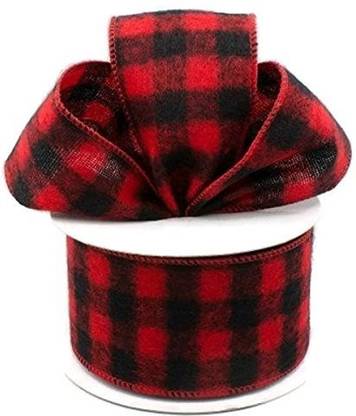 Genrc Wired Buffalo Plaid Ribbon, 2.5" Wide X 10 Yards, Red Black Flannel