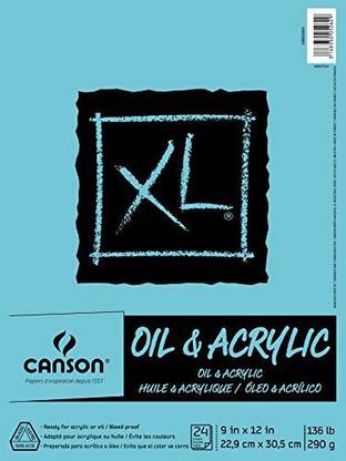 Canson Xl Series Oil And Acrylic Paper Pad, Bleed Proof Canvas Like Texture, Fold Over, 136 Pound, 9 X 12 Inch, White, 24 Sheets
