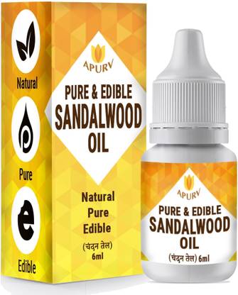 Apurv Pure and Edible Sandalwood Oil - 6 Ml - 100% Edible Grade Oil for Skin, Hair and Body