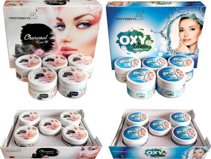 Professional Feel Oxy Glow + Charoal Facial Kit, Suitable For All Age, fairness Sp. Combo For All Type skin Unisex (SET of 5) 250 g + 250 g