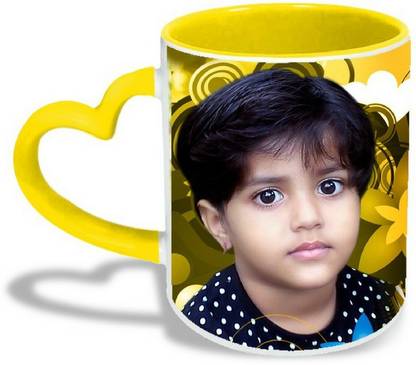 Digital Yellow Heart handle Ceramic Coffee Mug