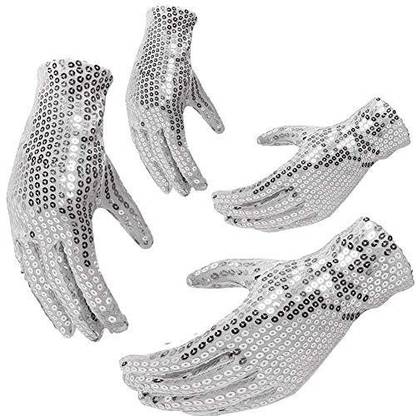 MCpinky Silver Glitter Gloves, 2 Pairs Michael Jackson Costume Sequins Gloves Dance Gloves Ice Skating Gloves, Double Side