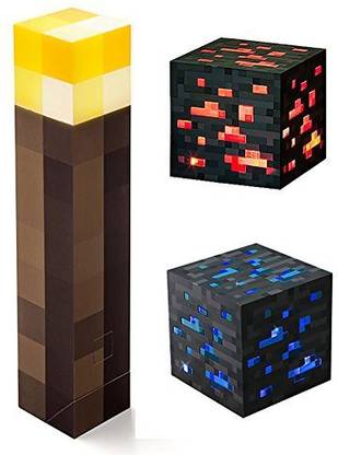 Minecraft Thinkgeek Light-Up Pack: Light-Up Torch, Diamond Ore Redstone Ore Fans - Pack Of 3