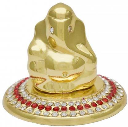 Spidy moto Golden Ganesh Ji With White Red Stone For Car Dashboard Decorative Showpiece  -  7 cm