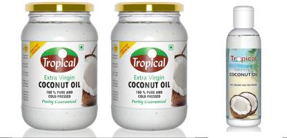 Tropical Extra Virgin Coconut Oil Combo - 2 X 500 ml AND 1X 100 ml Coconut Oil Glass Bottle