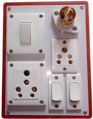 Hind Home Electric Fiber Board with 1 Power Socket and 1 Power Switch 1 Small Socket and 2 Small Switch with Bulb Holder for Commercial and Home Use 3.83 A Three Pin Socket