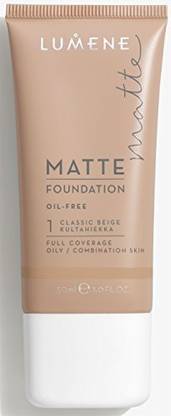 Lumene Matt Control Oil Free Foundation For Oily And Combination Skin Full Coverage With Arctic Cloudberry 30 Ml 1.0 Fl.Oz. 1 Classic Beige Foundation