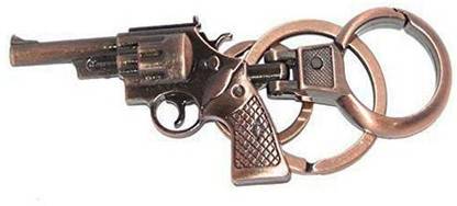 LBM Pistol Metallic Gun Key Chain Bronze with Hook Double Ring Key Chain