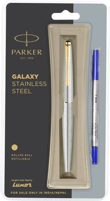 PARKER Galaxy Stainless Steel, Gold Trim Roller Ball Pen