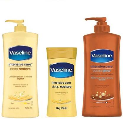 Vaseline Intensive Care Deep Restore Body Lotion & Cocoa Glow Nourishing Lotion & Deep Restore Body Lotion 400ML +400ML+100ML