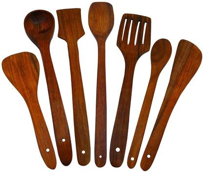 Woodykart Wood Cooking Spoon, Serving Spoon Set  (Pack of 6)