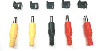 ESP 5 Pcs 2.1mm x 5.5mm Male + Female Metal Panel Socket Pair Jack Plug DC Connector, 12 V DC Pin and Socket, Adapter Pin Electronic Components Electronic Hobby Kit