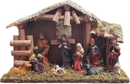 RIANZ Special Christmas Crib Set Hut, Three Kings Gifts Real Life Nativity Christmas Decoration Set Assembled 15 cm Pack of 1