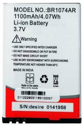 RJR Mobile Battery For  Intex Aqua Desire BR1074AR 1100 mAh