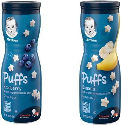 GERBER Blueberry Puff 42g + Banana Puff 42 g Cereal