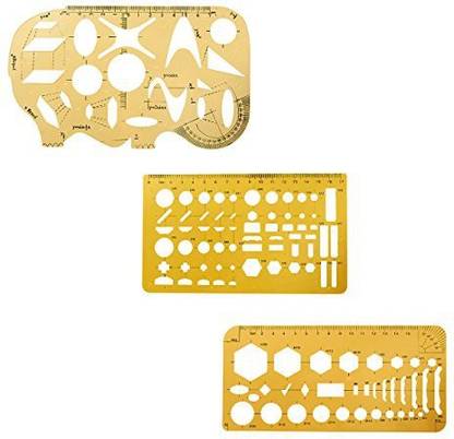 Genrc Drawing Template Ruler 3 Pack Geometric Shape Ruler Stencil Ruler For School Building Formwork Measuring Orange