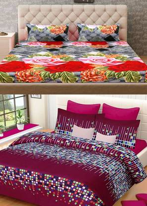 Home Pictures Microfiber Double Flat 120 TC Self Design Bedsheet