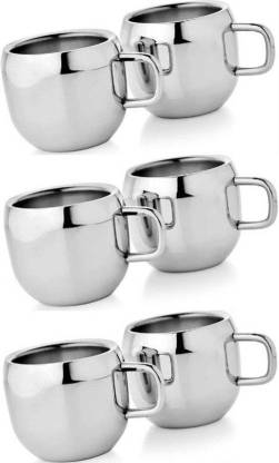 LIMETRO STEEL Pack of 6 Steel Stainless Steel Mug