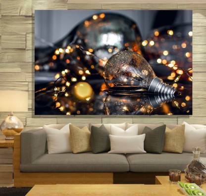 Indus homes Beautiful CANVAS UNFRAMED WALL PAINTING LIGHT BULB WITH ILLUMINATION EFFECT: for amazing looking Living Room, for decorating office space ,drawing room,For Hotels And Malls.(91CMS*61 CMS) Digital Reprint 24 inch x 36 inch Painting