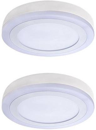 GALAXY 12 watt (6+3) LED Round Surface Light led Ceiling light Indoor Light 3D Effect Lighting (Double Color) Blue & White {No false Ceiling Required} pack of 2 Recessed Ceiling Light Ceiling Lamp