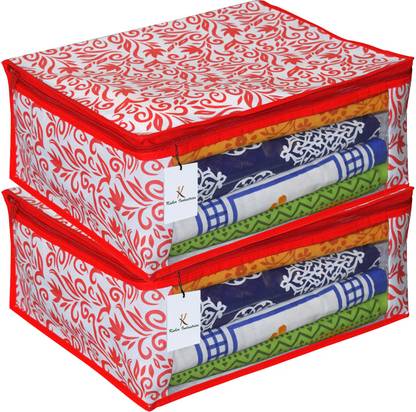 KUBER INDUSTRIES Floral Design 2 Pieces Non-Woven Saree Cover (Red)-CTKTC2532 CTKTC02532