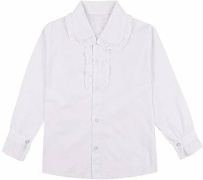 iEFiEL Girls School Uniforms Blouse Long Sleeve Cotton Button Down Oxford Shirt White 8-9