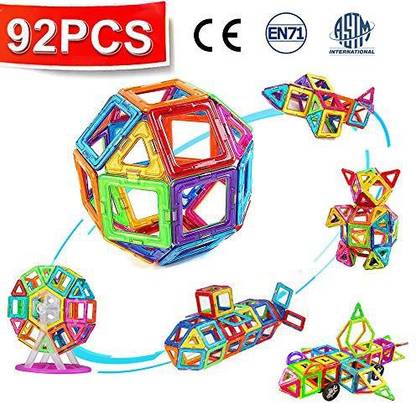 Crenova Magnetic Blocks 92Pcs Magnetic Building Blocks Magnetic Construction Set Included Ferris Wheels Carrying Bag Booklet Toys Kids