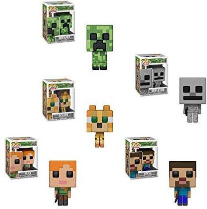 Genrc Pop Games Minecraft Set Of 5 Steve Alex Creeper Ocelot Skeleton
