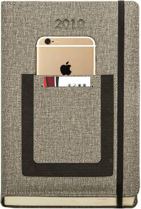 Viva Global 400 Pages Grey With Mobile Pocket / Card Slot for Personal and Office Stationary Notebooks Diary A5 Diary Ruled 400 Pages