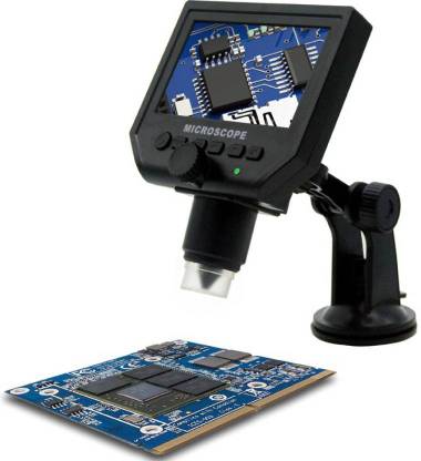 Techtest Microscope Digital 1-600x Zoom Magnifier With 4.3 Lcd Screen 8 Led Adjustable Light And Rechargeable Lithium Battery For Cell Phone Repair Display 3.6mp Microscopes Hd High Speed Microscope Objective Microscope Lens