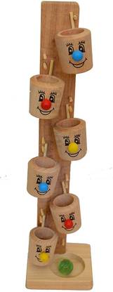 Vision Wooden Marble Run Toy with 4 Marbles in Smiling Cartoon Buckets for Kids - by Sihi Creation