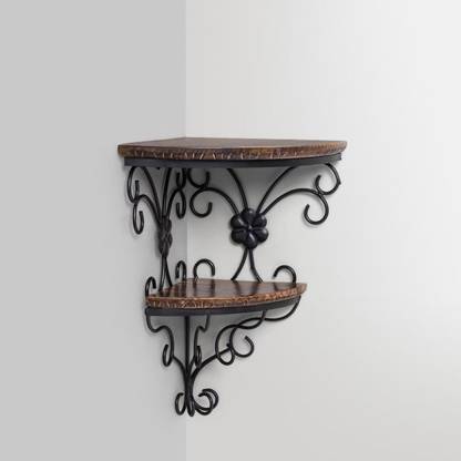 Y K handicrafts wooden and iron corner bracket Wooden, Iron Wall Shelf