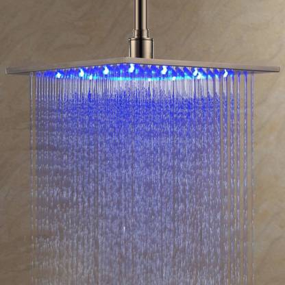PESCA R/N Zara Luxury Temperature Color Change Bath Shower Set (Cold Water- Blue, Normal Water-Green, Hot Water- Red Colour) with 20 Inches Shower Arm, Flange and 12 X12 inches Square LED Shower Head