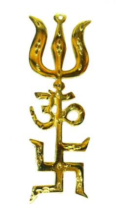 Divya Shakti Trishakti Yantra Swastik Om Trishul Original Brass 6 INCH - AAA Quality Brass Yantra