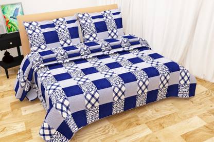 SUKHBIRHANDLOOM 144 TC Polycotton Double Checkered Flat Bedsheet