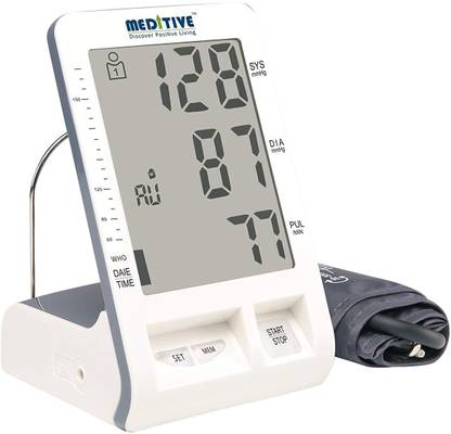MEDITIVE Fully Automatic Arm-type Bluetooth Digital Blood Pressure Monitor with Large Vertical standing LCD Display and Mobile App. Works with USB adaptor or AAA battery Bp Monitor
