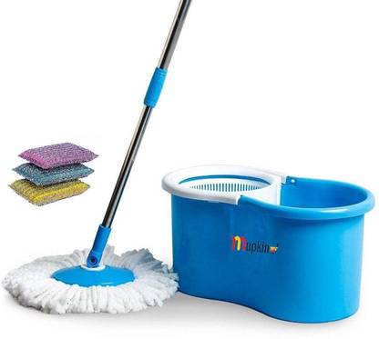Mupkin Easy Clean 360 Degree Bucket Spin Mop with 2 Absorber,3 scrubber M99 Mop Set, Scrub Pad