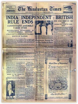 'THE HINDUSTAN TIMES' Indian Historical Freedom News Paper Poster Date of 15th August 1947 Rare Size 12x18 ONLY 5 Copies Available (Limited Edition) Paper Print