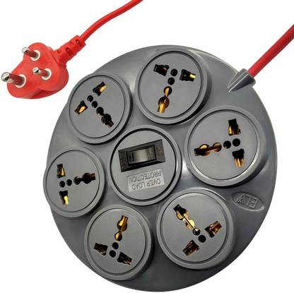 ELV 10 AMP, 6 Feet Wire, Overload Protection Master Switch with LED, MOV with Fire Resistance Sleeve - Grey 6  Socket Extension Boards