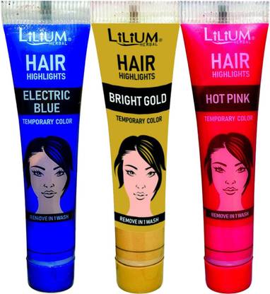 LILIUM Herbal Hair Highlights Multicolor Temporary Color Pack of 3 , Multicolor
